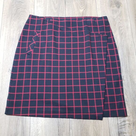 J Jill Skirt Women's Size XL Tall Black Red Plaid Knit‎ Short Pockets Faux Wrap - Picture 1 of 10